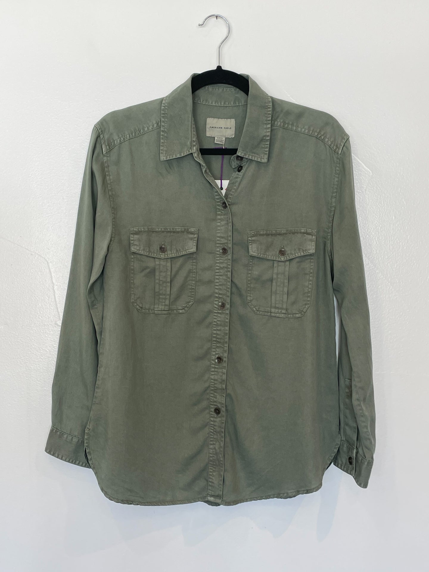 Army Green Long Sleeve Tencel Button Up